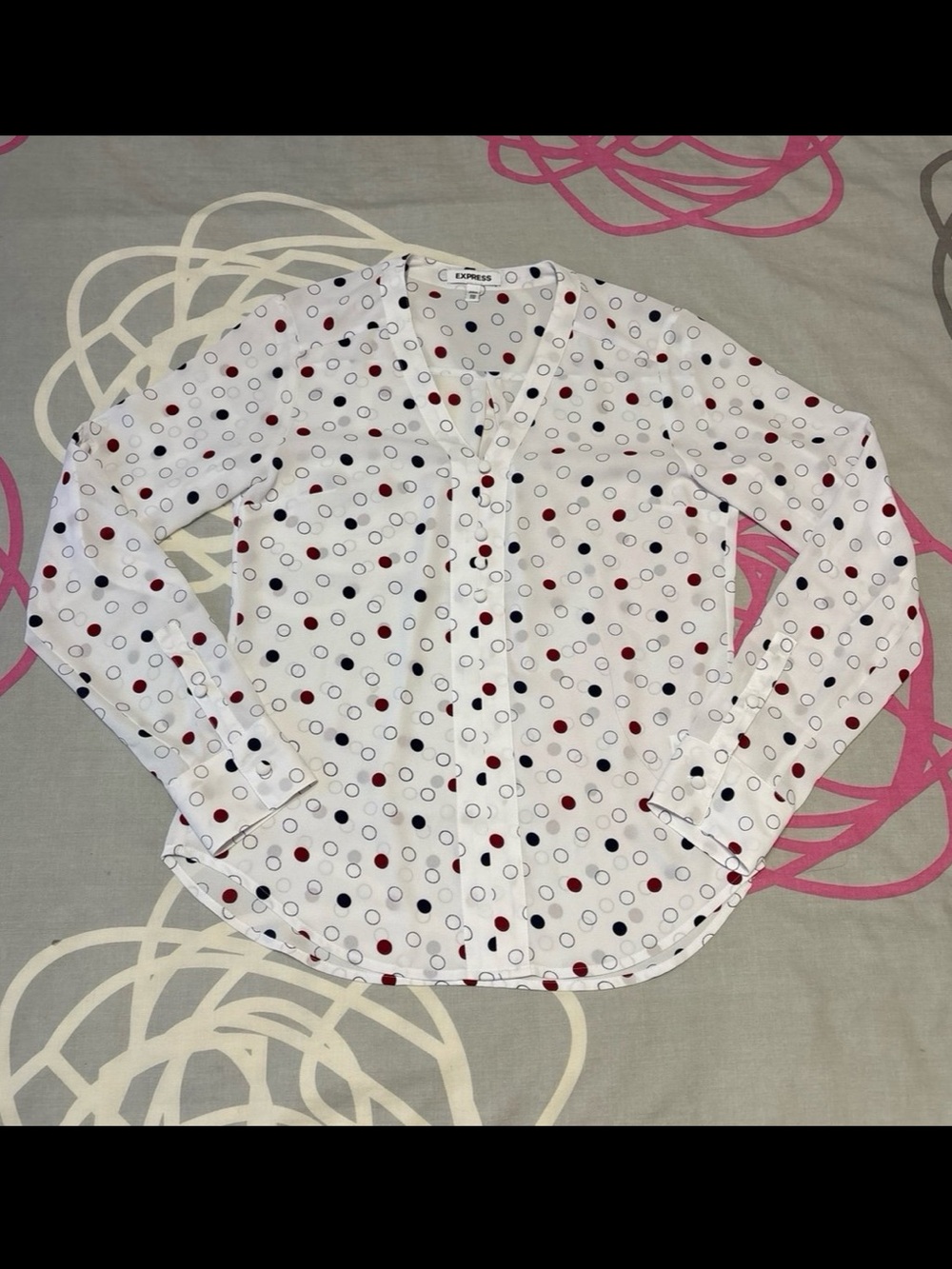 Express White Blouse With Red and Blue Polkadots